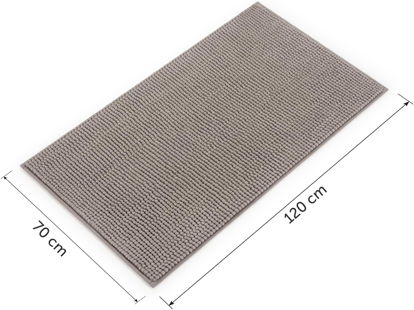 Chenille Badematte, rutschfest, Hellgrau 70 x 120 cm (Rechteckig)