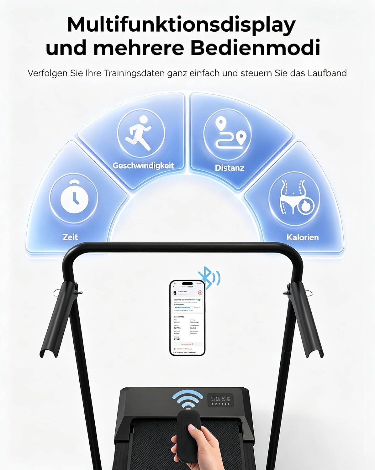Klappbares Walking Pad mit Steigung und APP-Steuerung, 90CM Mattschwarz