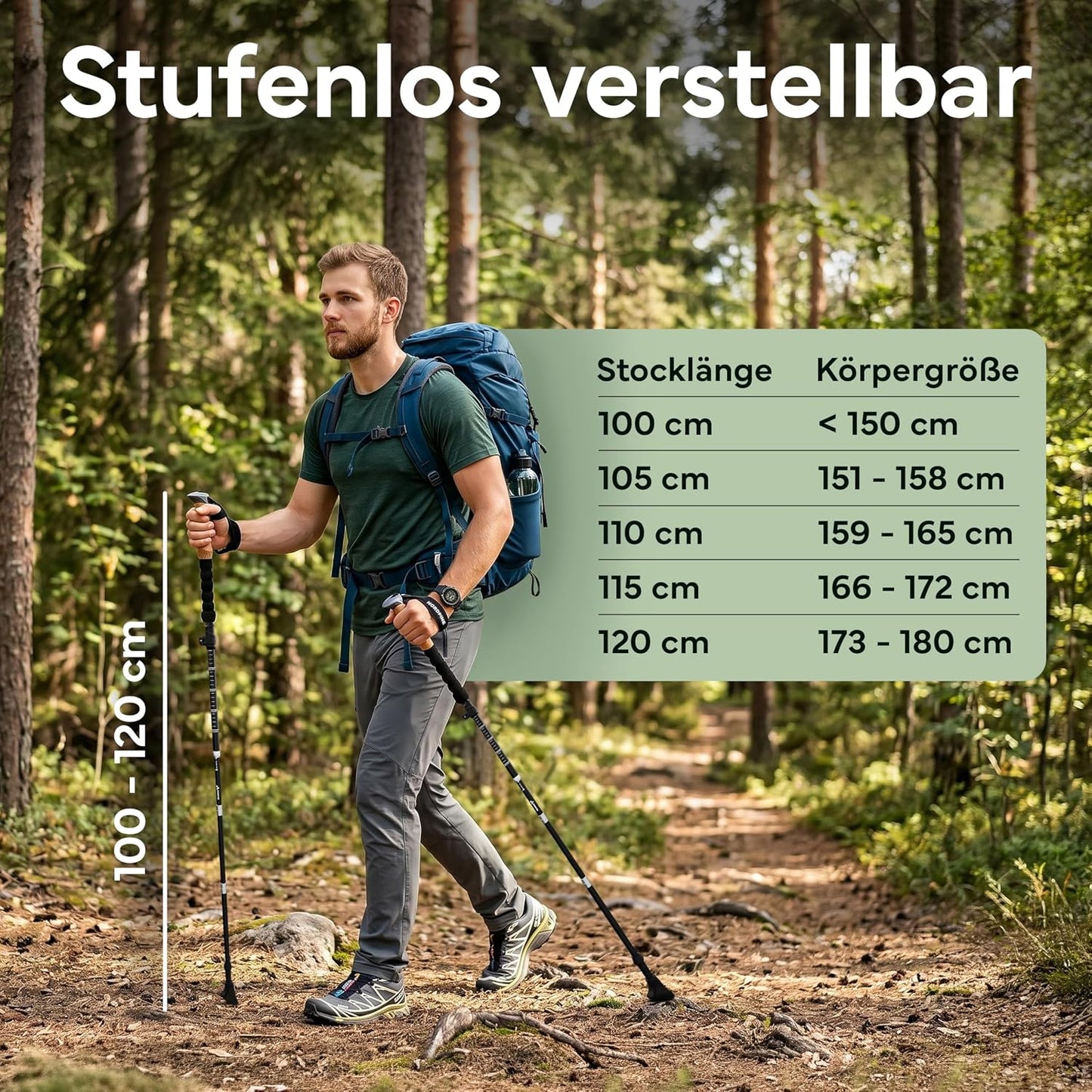 Ultraleichte faltbare Trekkingstöcke, Aluminum 100-120cm