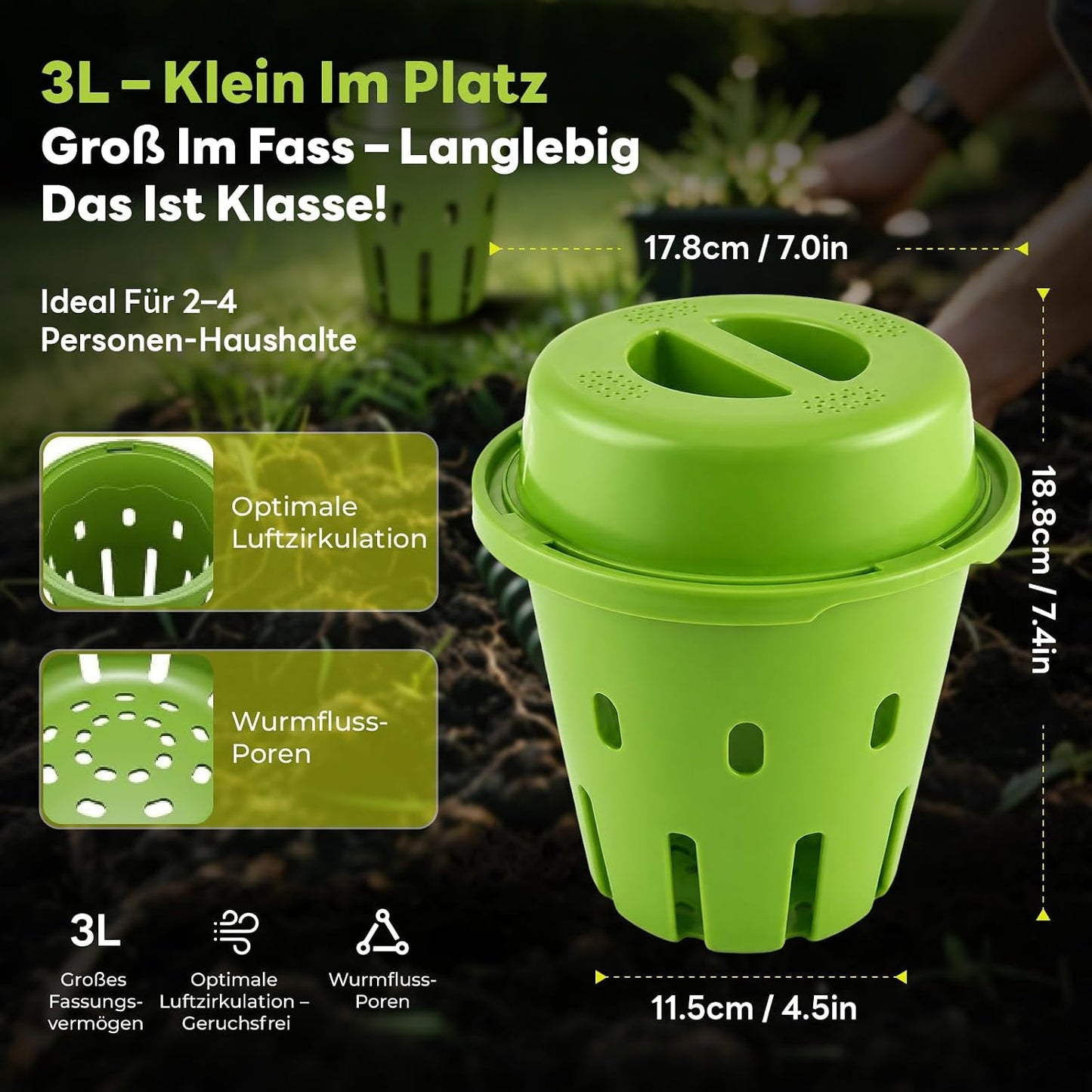Unterirdische Komposter mit Belüftung, grün klein