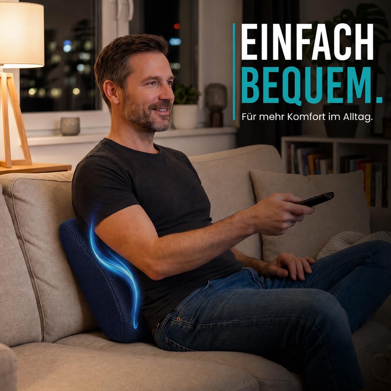Ergonomisches Memory Foam Rückenkissen gegen Rückenschmerzen, Navy Blue normal