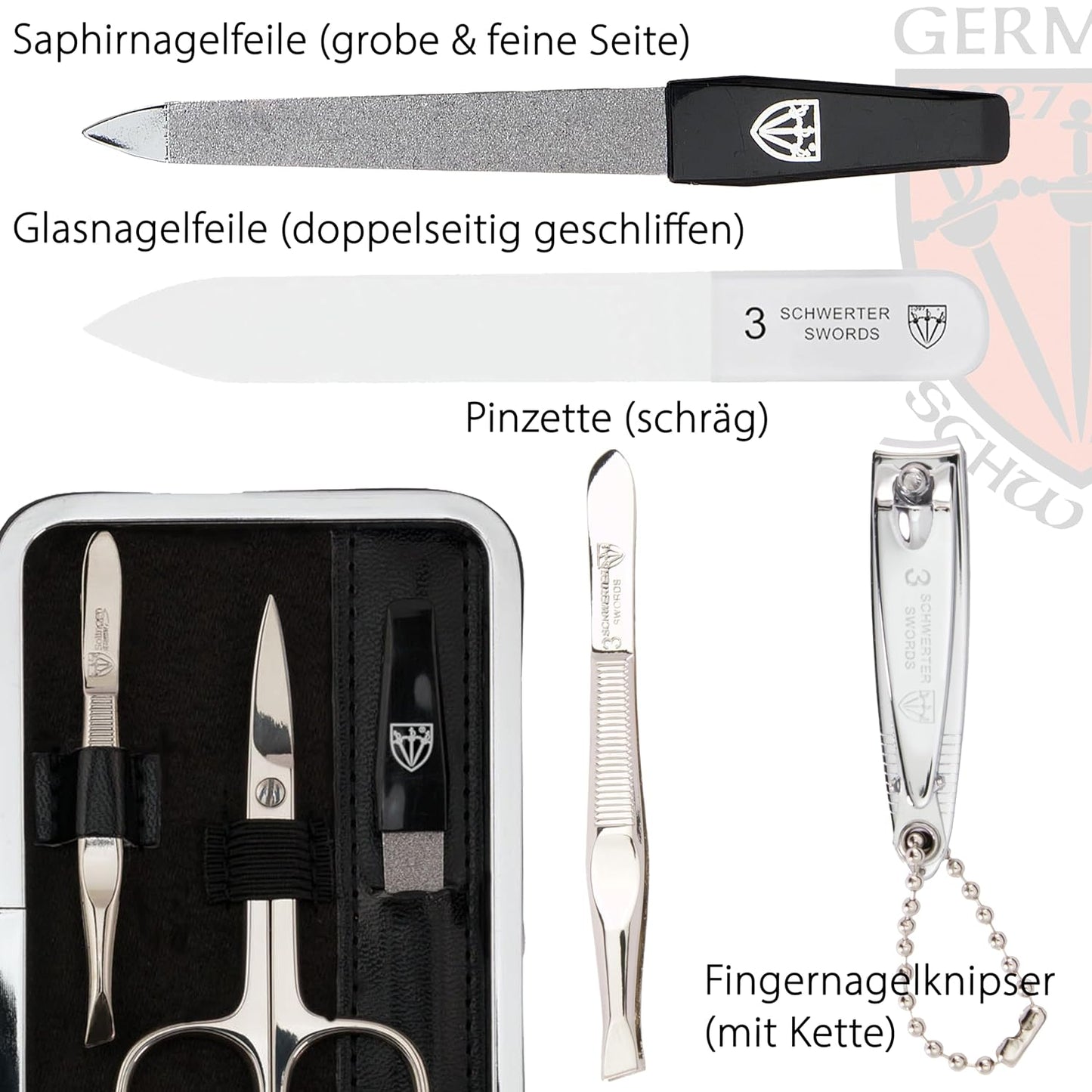 6-teiliges Maniküre-Set 'Genova', SCHWARZ / KUNSTLEDER