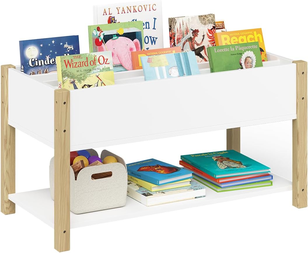 Kinderzimmer Montessori Bücherregal, Weiß/Natur