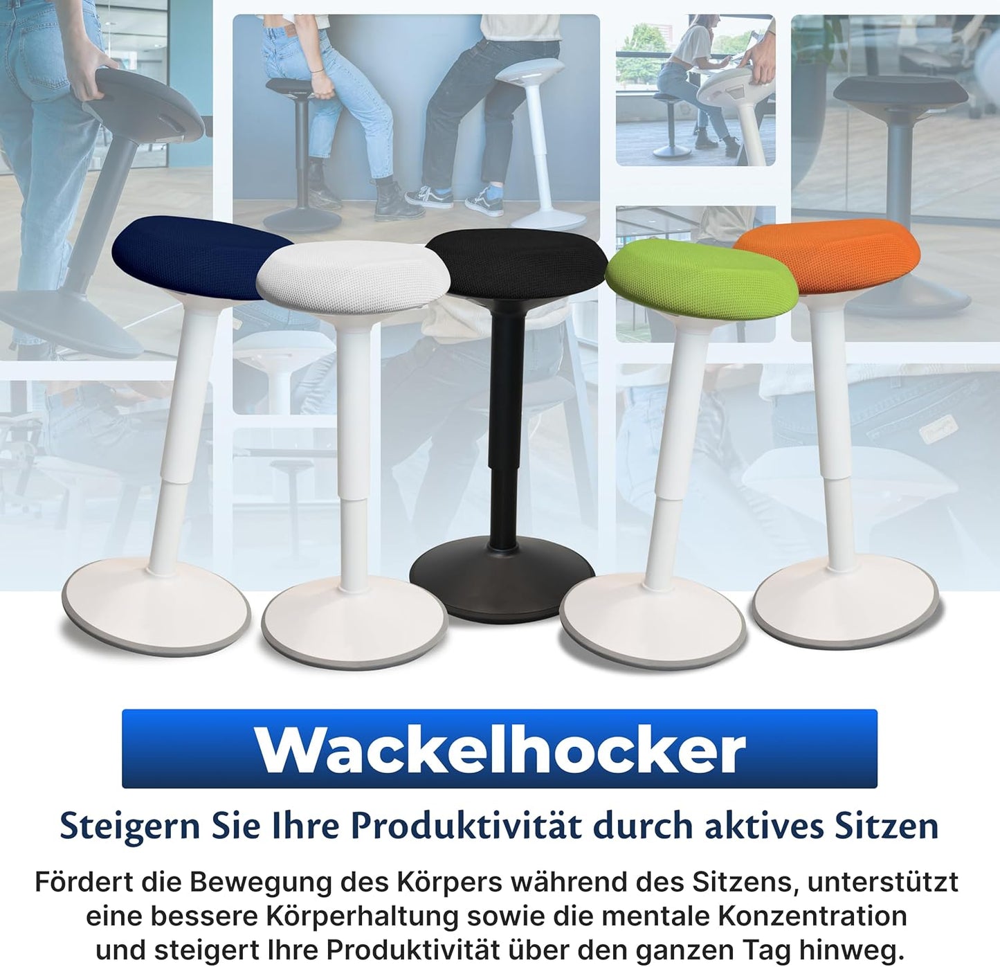 Ergonomischer Bürohocker mit Schwingeffekt, 40-60 cm Matte Black