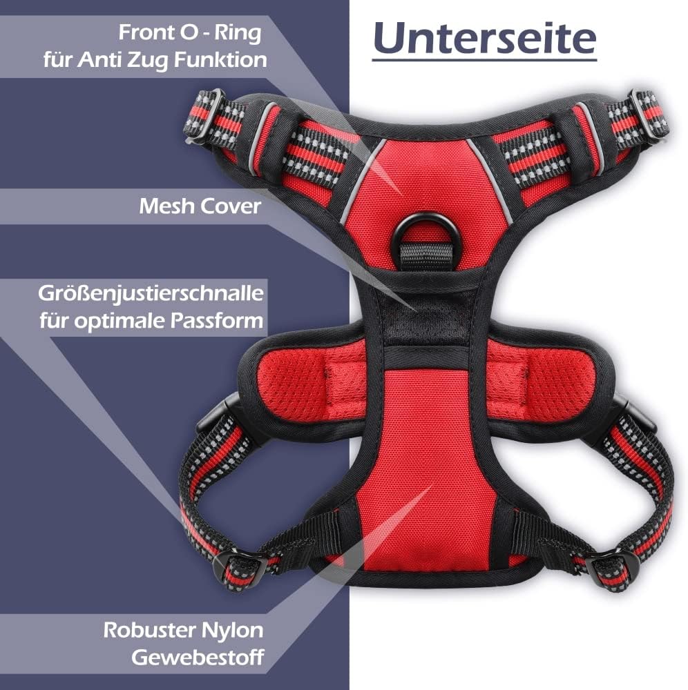 Reflektierendes Brustgeschirr, Rot|XL