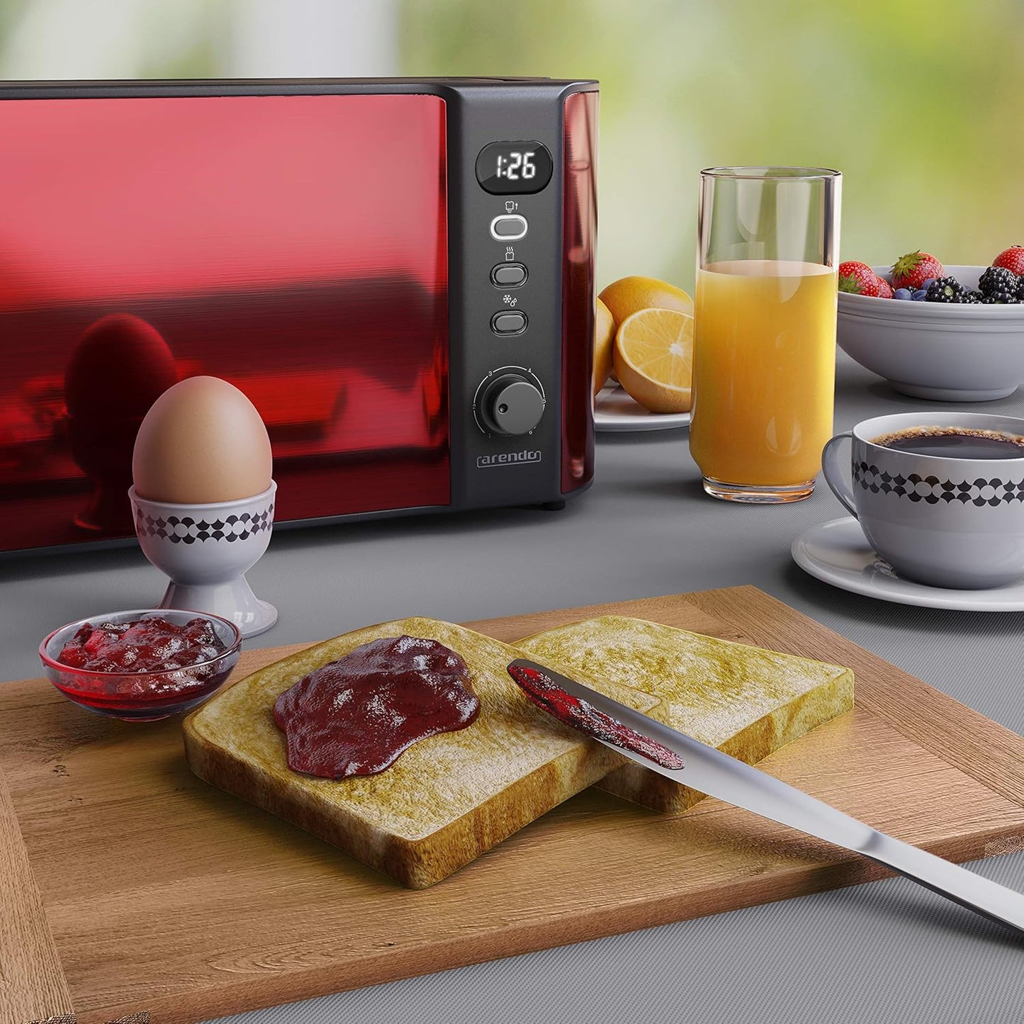 Langschlitz-Toaster mit Brötchenaufsatz, B: Karminrot