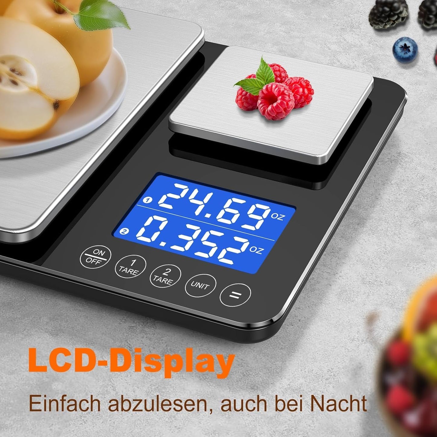 Digitale Küchenwaage mit Doppelplattformen & Feinwaage, schwarz-3