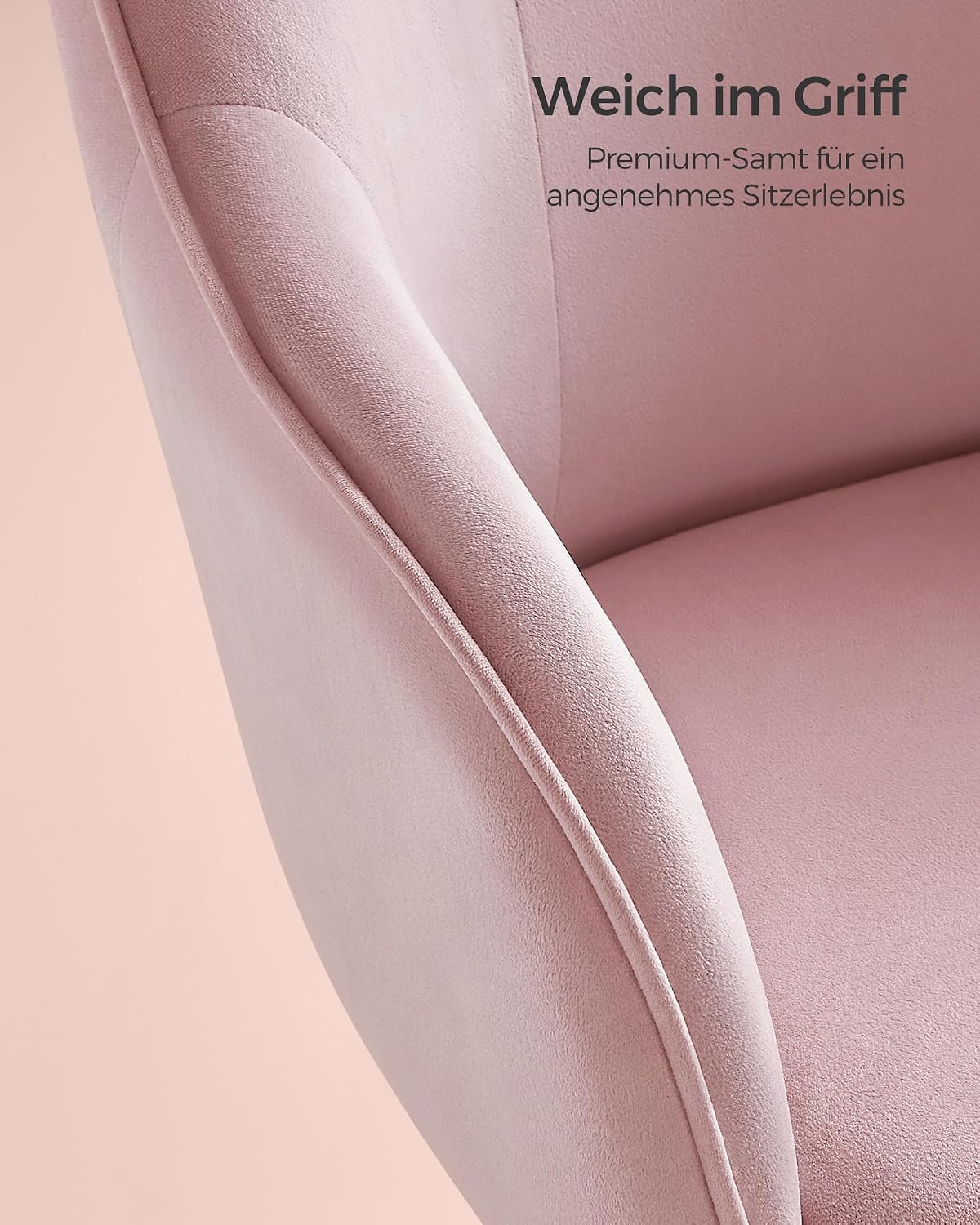 Homeoffice-Drehstuhl, höhenverstellbar, bis 110 kg, Pastellrosa Samt