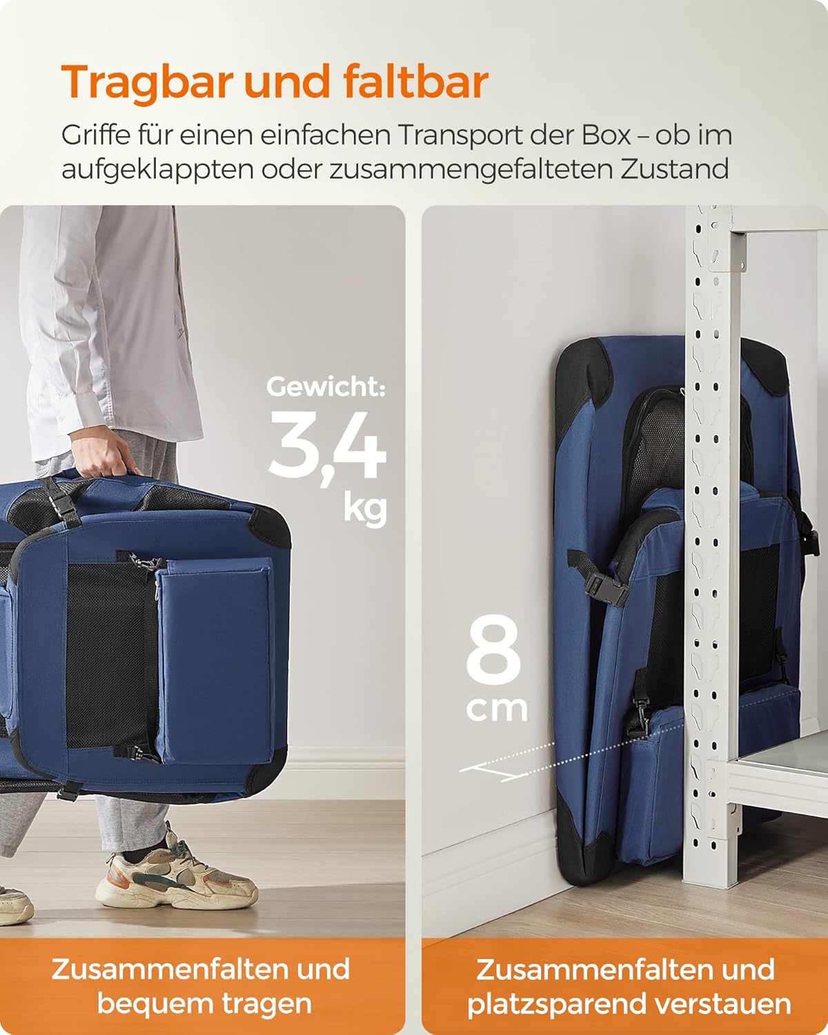 Faltbare Hundetransportbox (Grösse L), L 70 x B 52 x H 52 cm, Dunkelblau