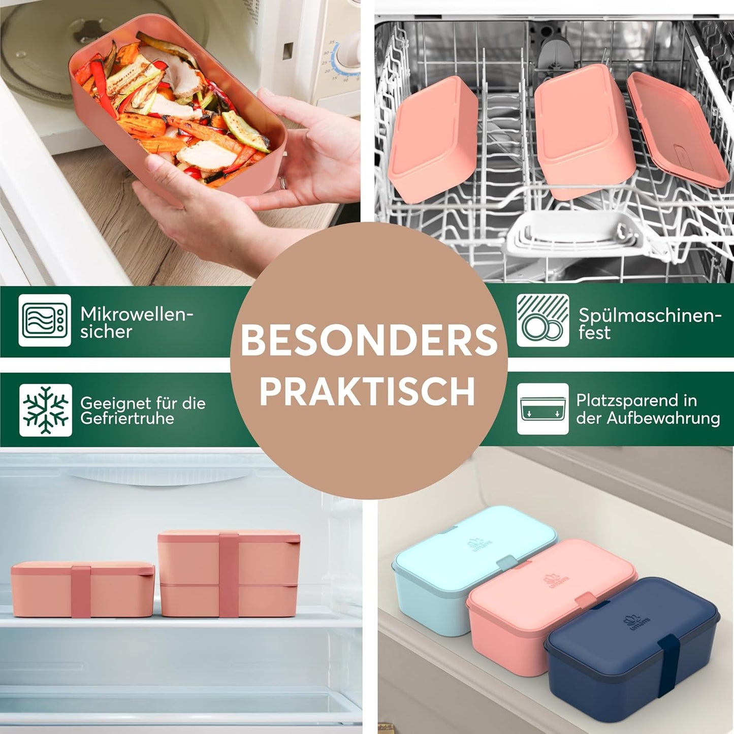 Auslaufsichere Bento Lunchbox mit Besteck & Fächern, Korallenrosa S - 900 ml