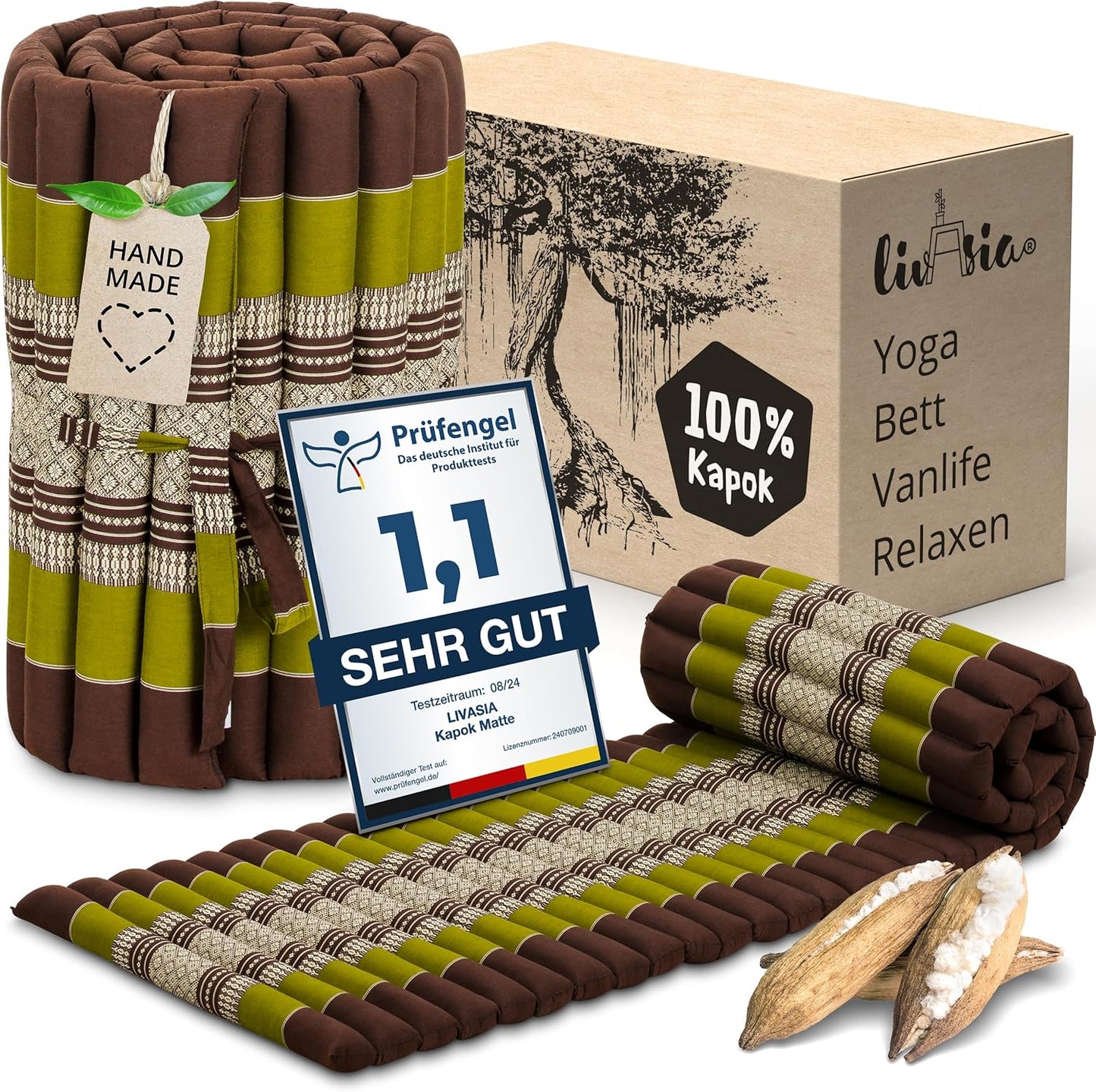 Rollmatratze für Gäste und Outdoor (200x50x4,5 cm), S (200 x 50 cm) Braun/Grün