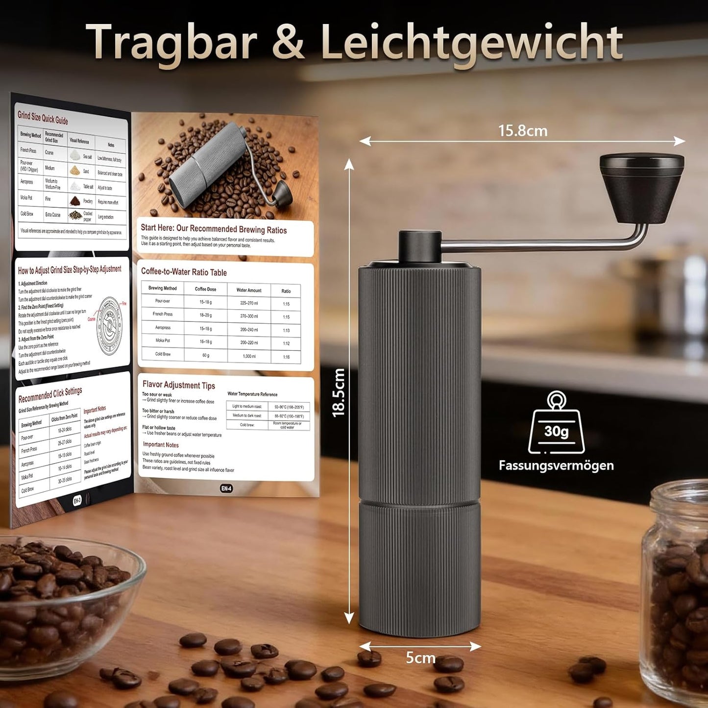 Manuelle Kaffeemühle mit 30 Mahlstufen