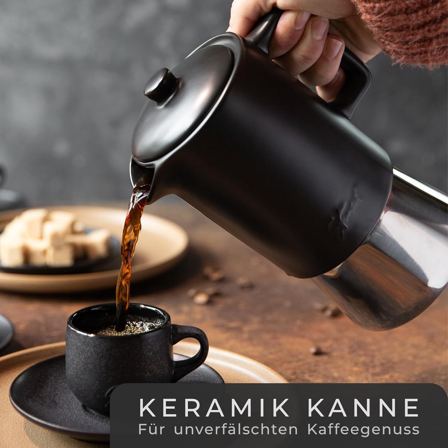 Espressokocher für Induktion (300ml), Espressokocher Schwarz