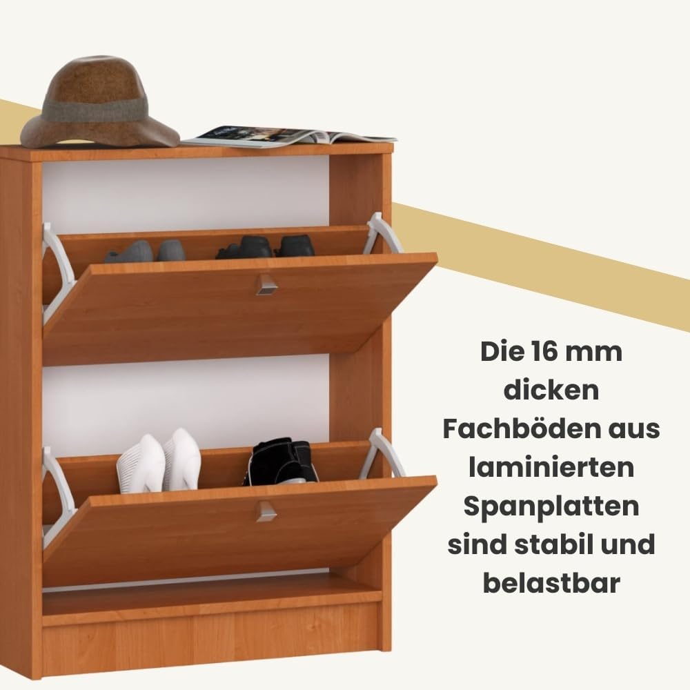Schuhschrank mit 2 Kippern (B60 x H80 x T20 cm), Erle