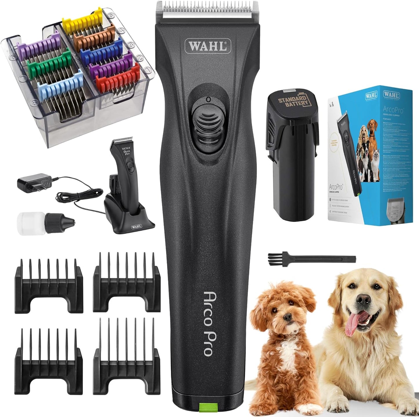 Edition Moser Arco Pro Hundeschermaschine mit Aufsteckkamm Set, 1 Akku