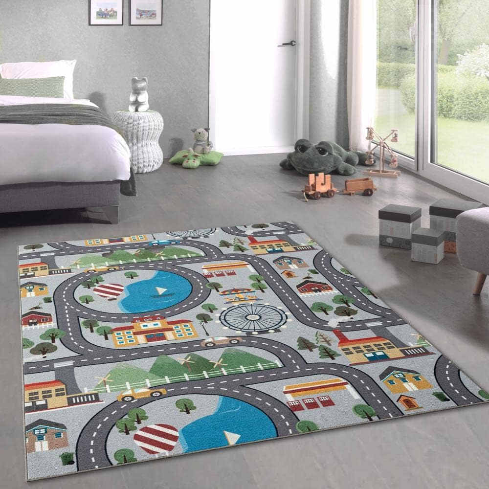 Kinder-Spielmatte mit Stadtmotiv, Straße Grau 80 x 150 cm (Rechteckig)