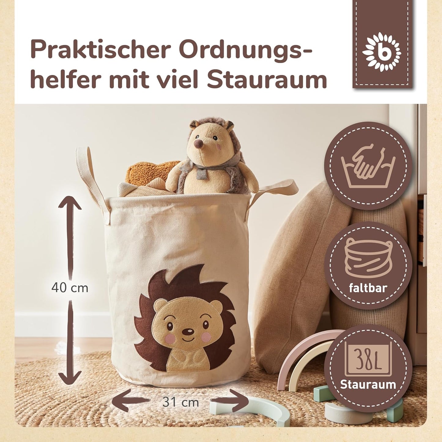 Aufbewahrungskorb mit Igel Piksi, Igel Piksi