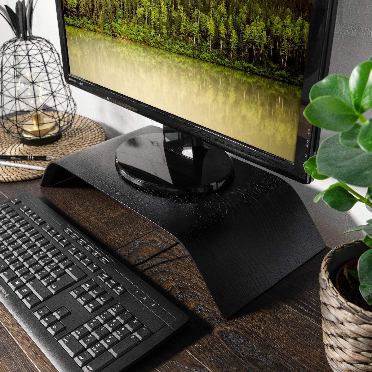 Monitorständer, Eichenholz Schwarz