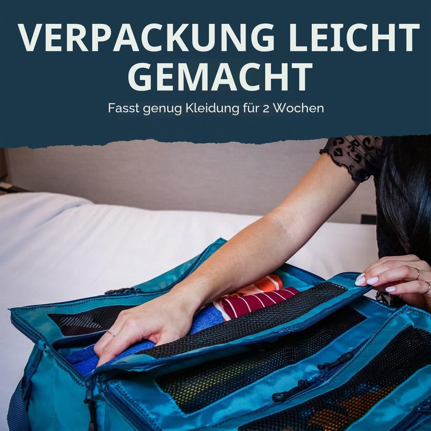 Koffer-Organizer Hängeregal für Handgepäck, Small (Carry-On) - Velcro Grün, Einfarbig