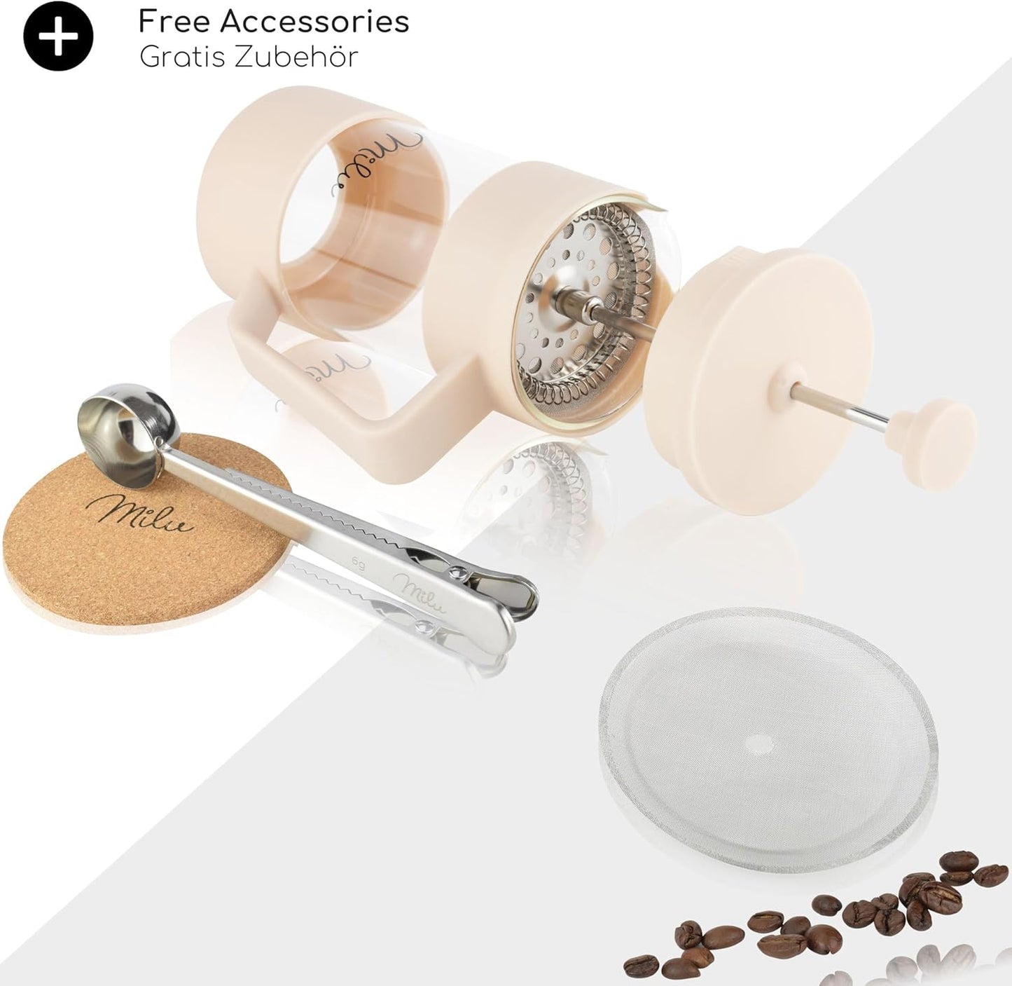 French Press Kaffeebereiter 1L, Beige 1000 ml