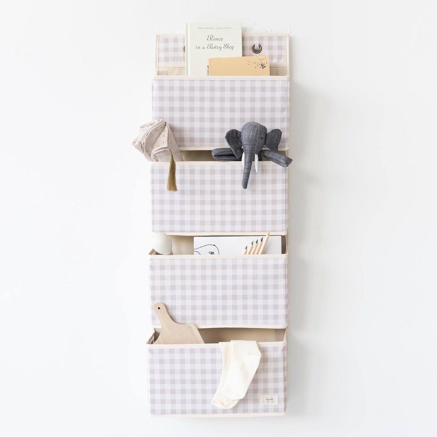 Hängeorganizer für Tür (Ideal für Bad & Kinderzimmer), Gingham Beige