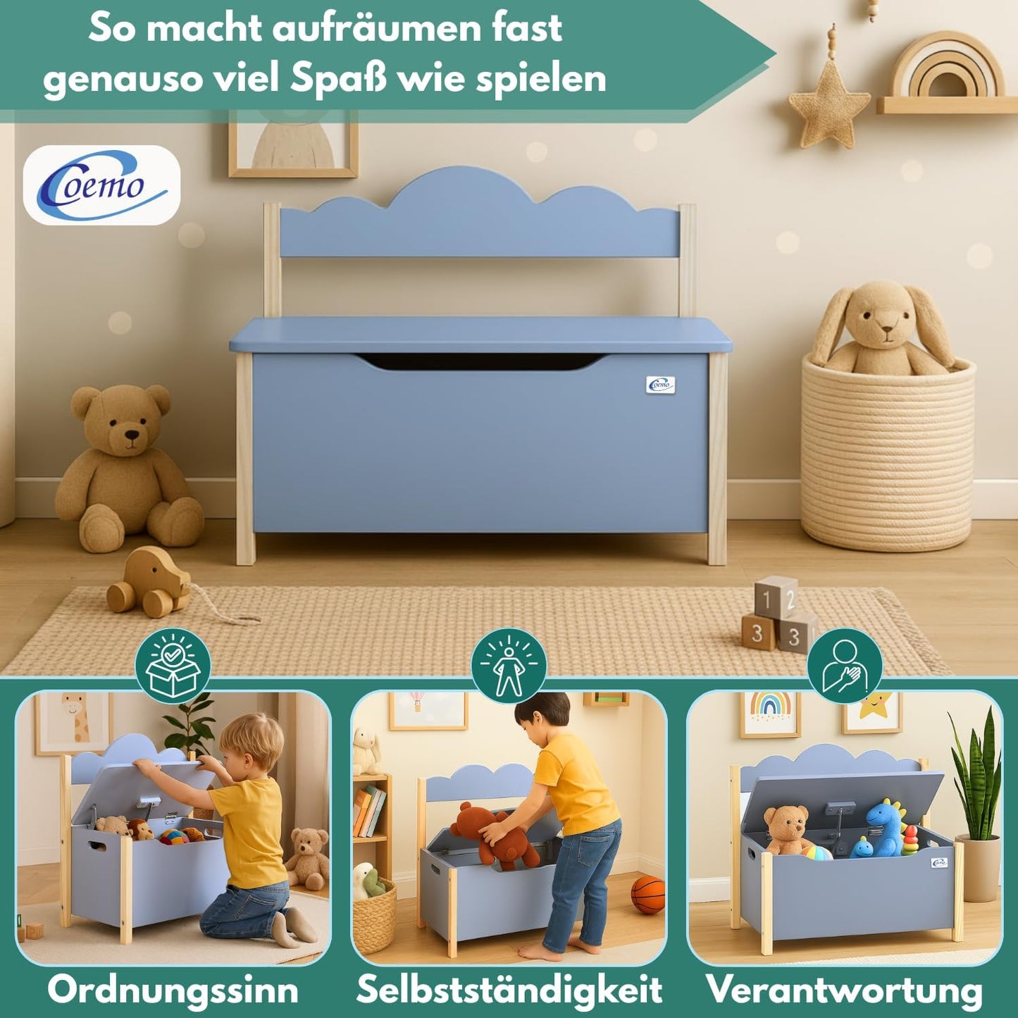 Holztruhe Trudi mit Sitzbank, Grau