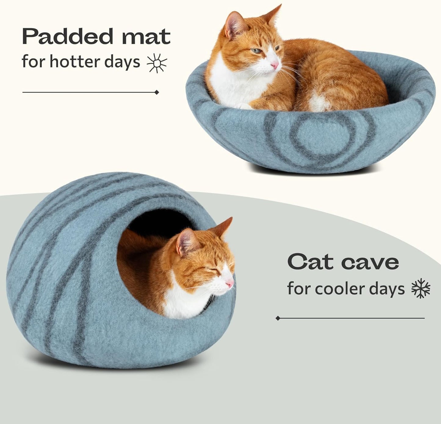 2-in-1 Katzenhöhle und Katzenbett, Aquamarine Blue L