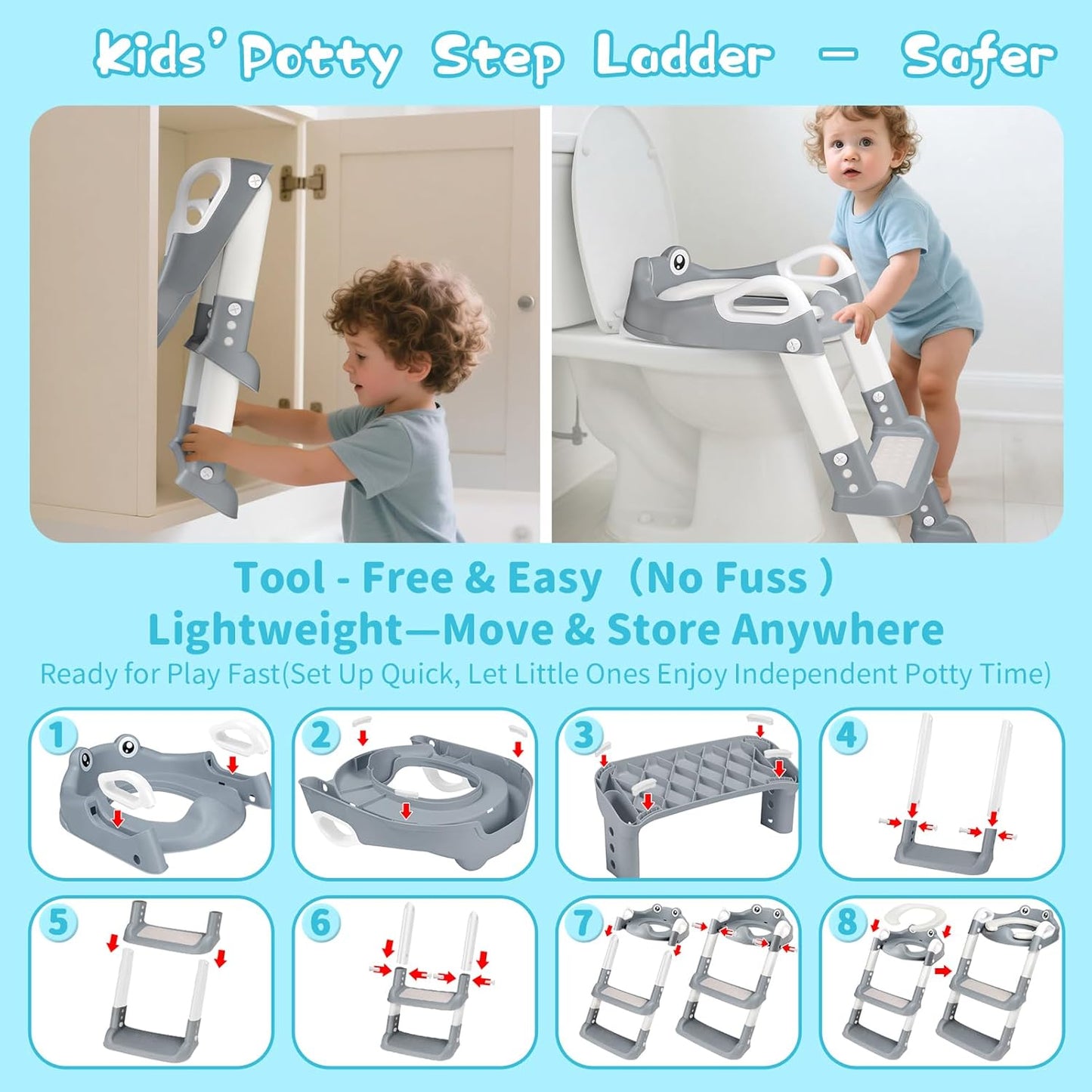 Toilettentrainer mit Treppe für Kinder, Grau