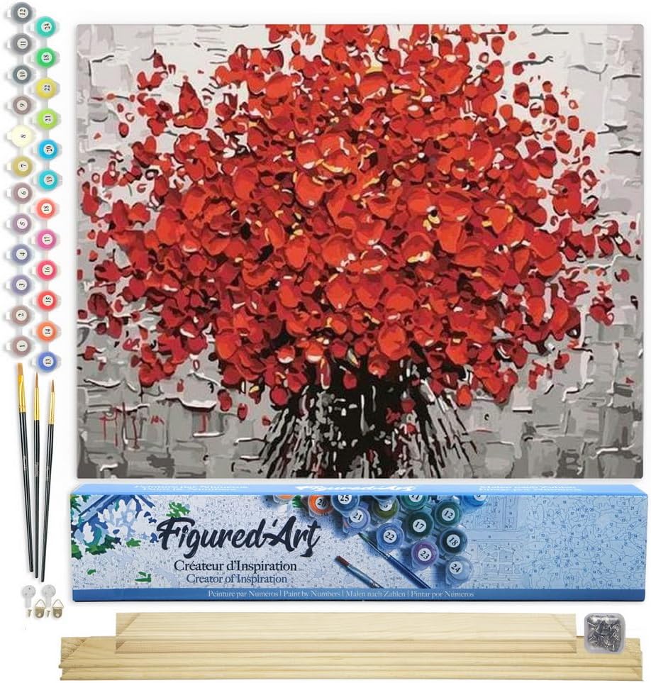 Malen nach Zahlen Set Abstrakte Blumen, Abstrakte rote Blumen 40x50cm Mit Keilrahmen (nicht gespannt)