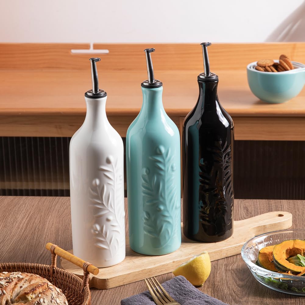Olivenöl-Spenderflasche, Weiss Feines Olivenblatt-Relief, 700 ml