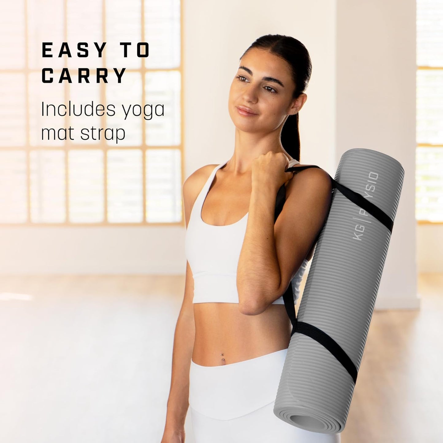 Rutschfeste Yogamatte mit Tragegurt, Grey