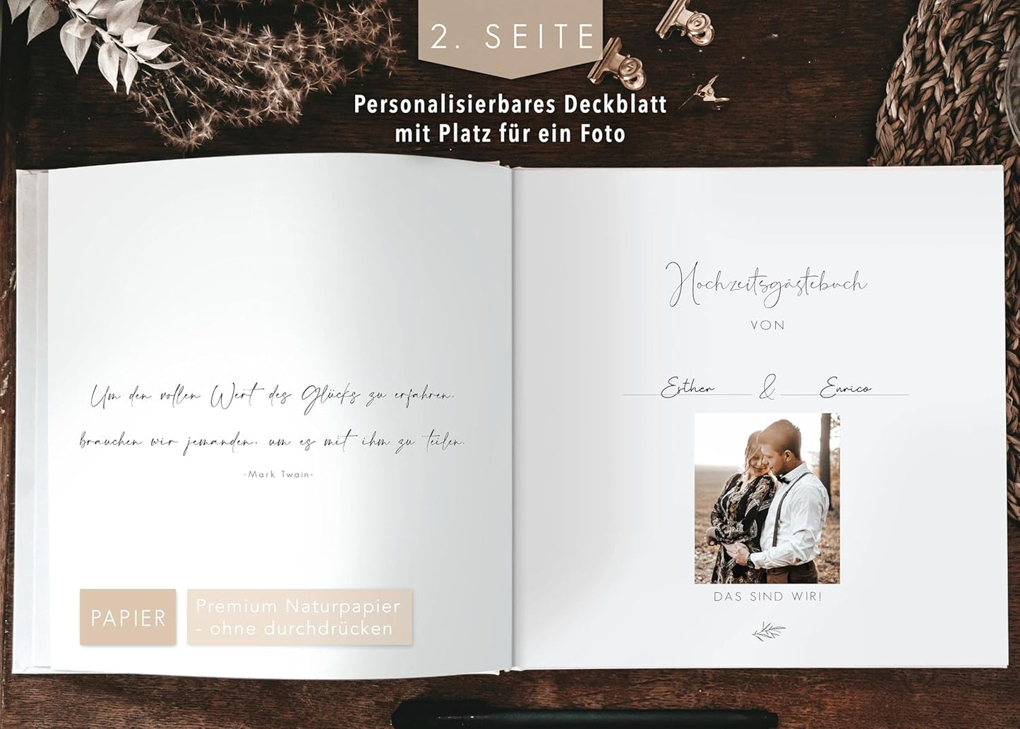 Hochzeit-Gästebuch mit Fragen zum Ausfüllen, mit Fragen Beige