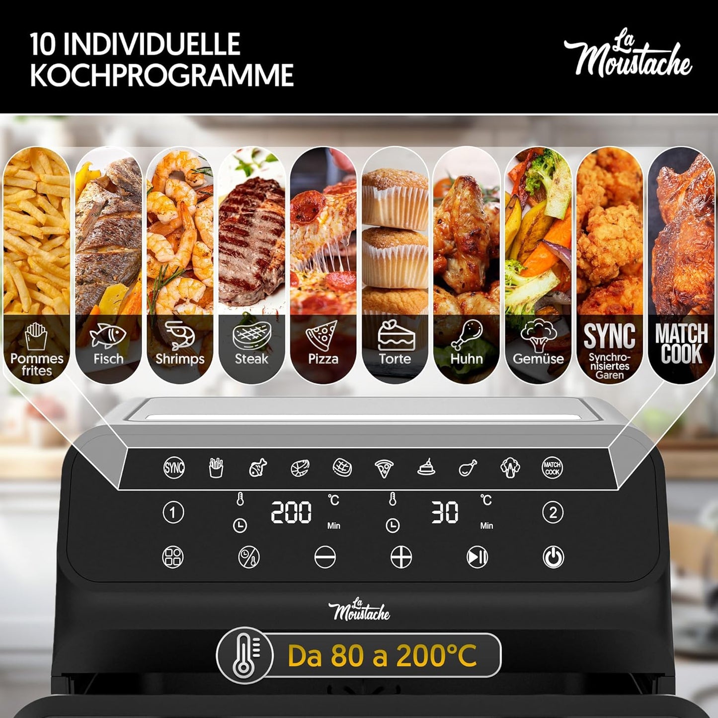 Heissluftfritteuse mit Antihaftbeschichtung, 9L Schwarz - Twinfry