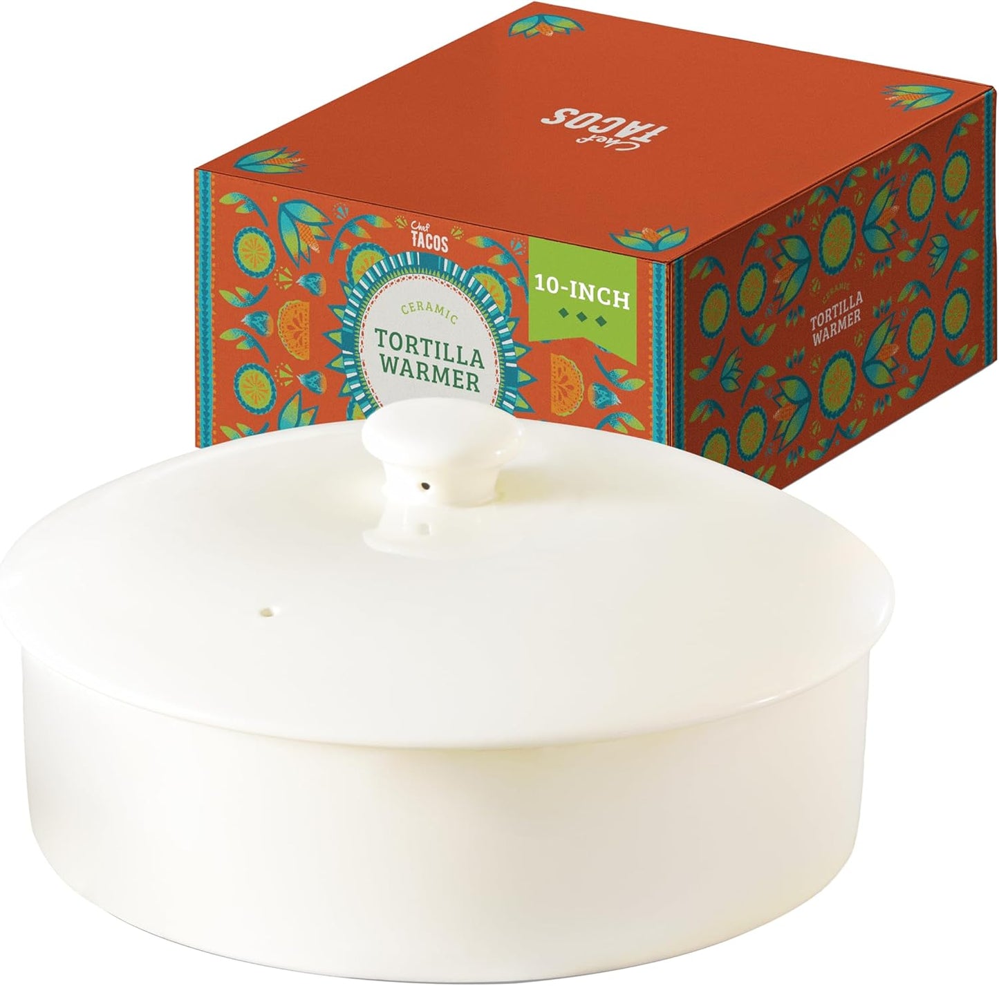 Tortilla Wärmer aus Keramik für Backofen & Mikrowelle, Crème 25,4 cm