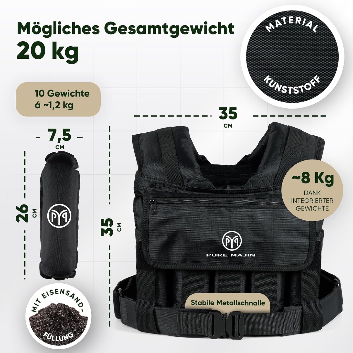 Gewichtsweste mit verstellbarem Gurt, Camouflage 20kg