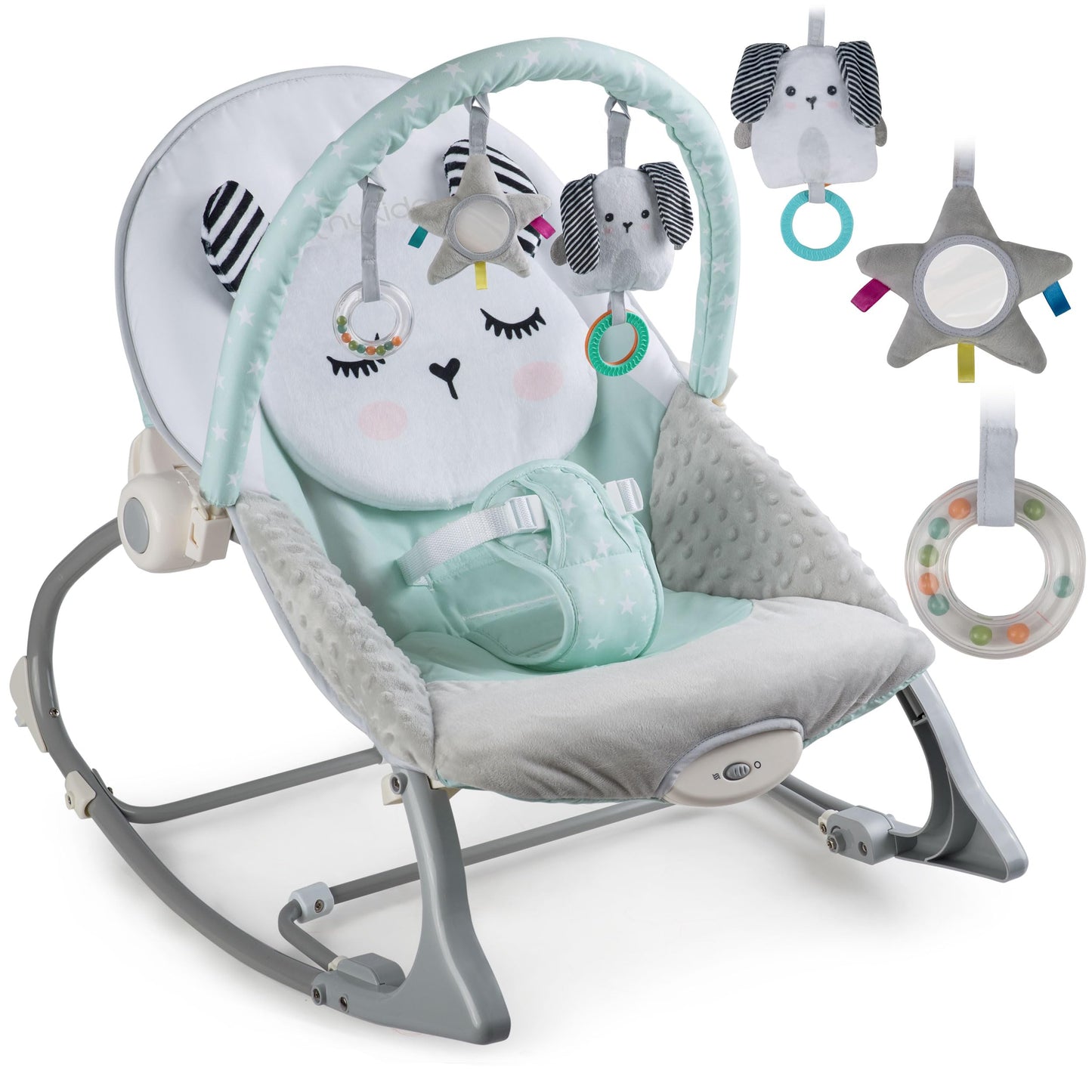 Babywippe mit Vibration und Spielzeugen, Grau-Minze
