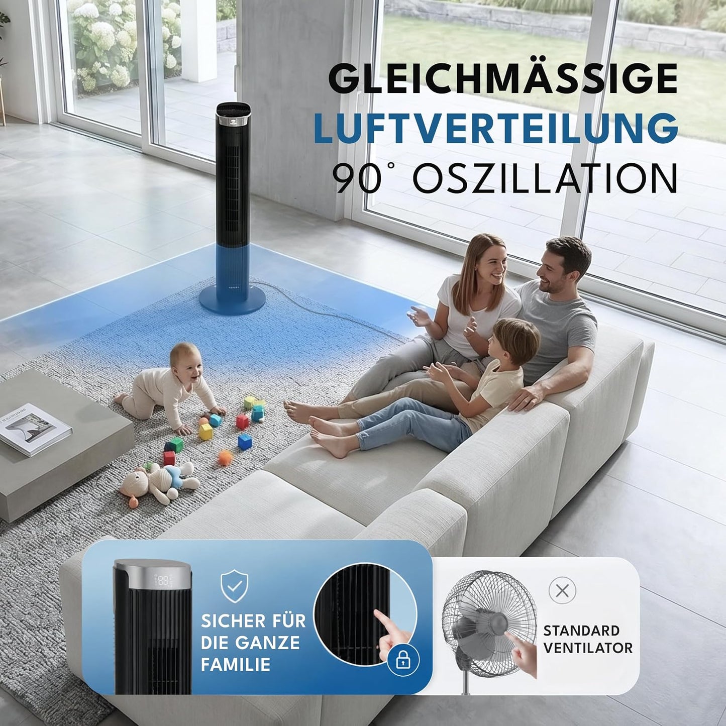 Extra leiser Oszillation-Turmventilator LBL1874, Schwarz