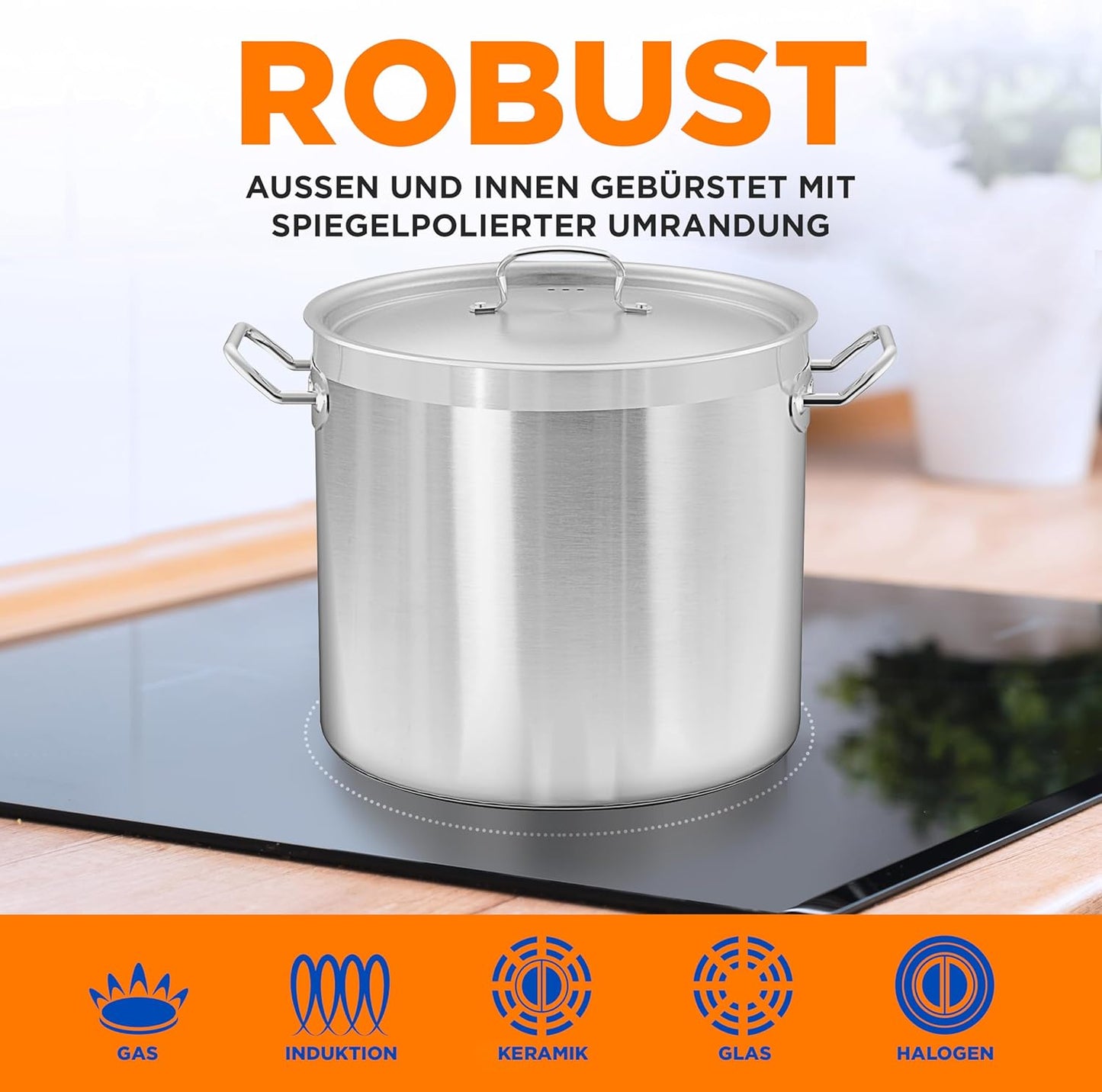 Suppentopf mit Deckel für Induktion, 28.4 Liter