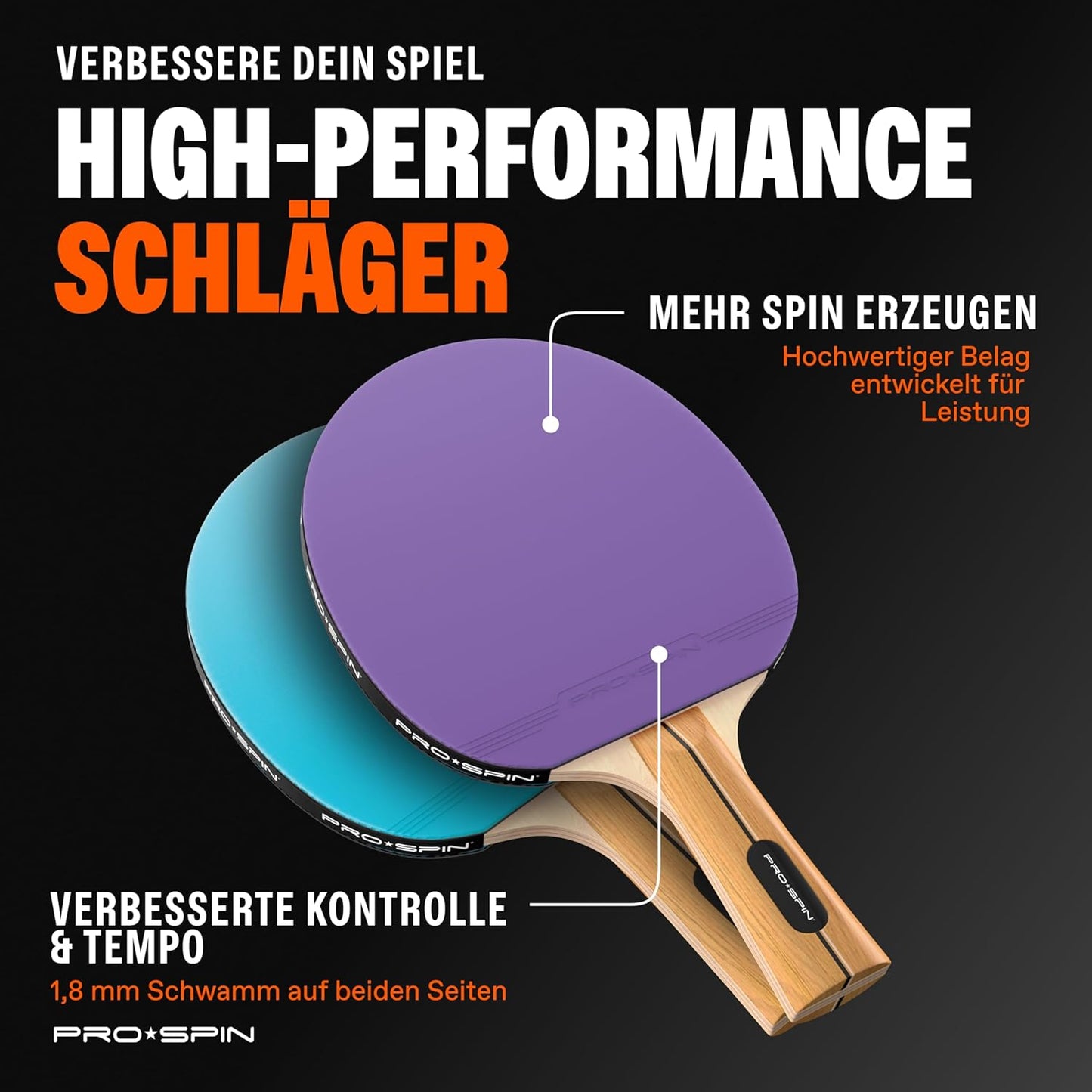 Tischtennisschläger-Set für 4 Spieler, Set für 4 Spieler | Lila/Blau/Mint/Grün