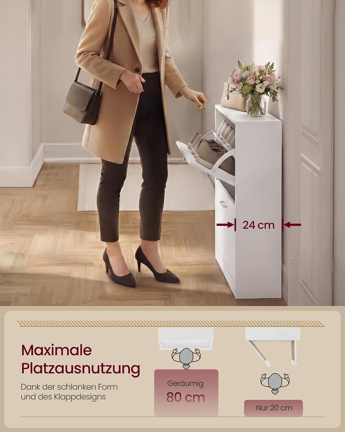 Schuhschrank aus der Custos Kollektion, Weiss 2 Klappen (60 x 24 x 83.5 cm)