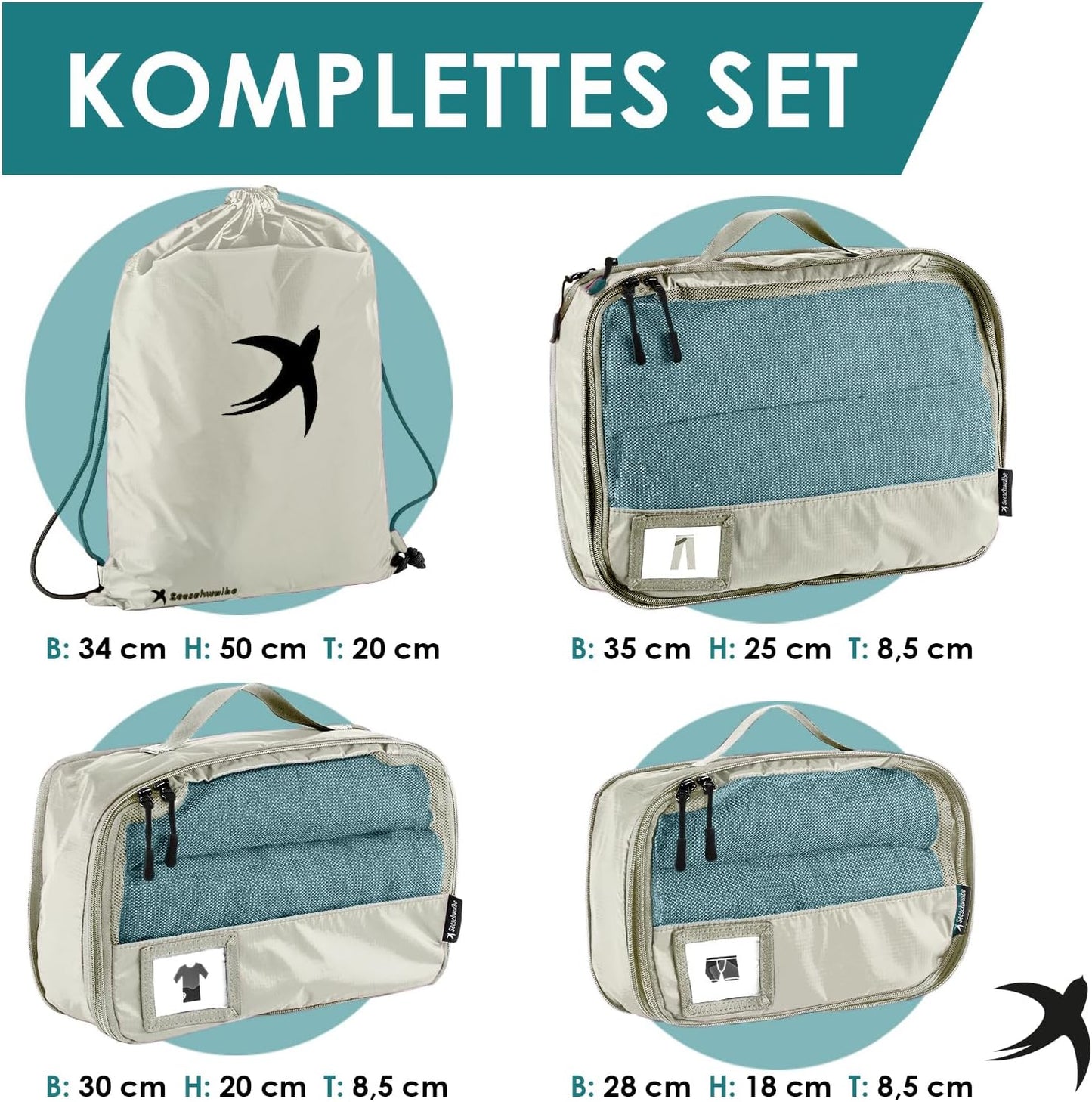 4-teiliges Packwürfel-Set, Beige 4-teiliges Set