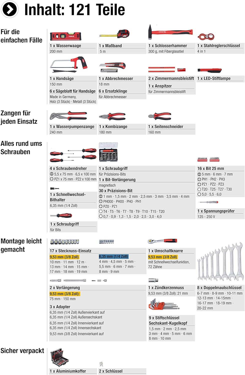 Werkzeugkoffer, 121 Teile