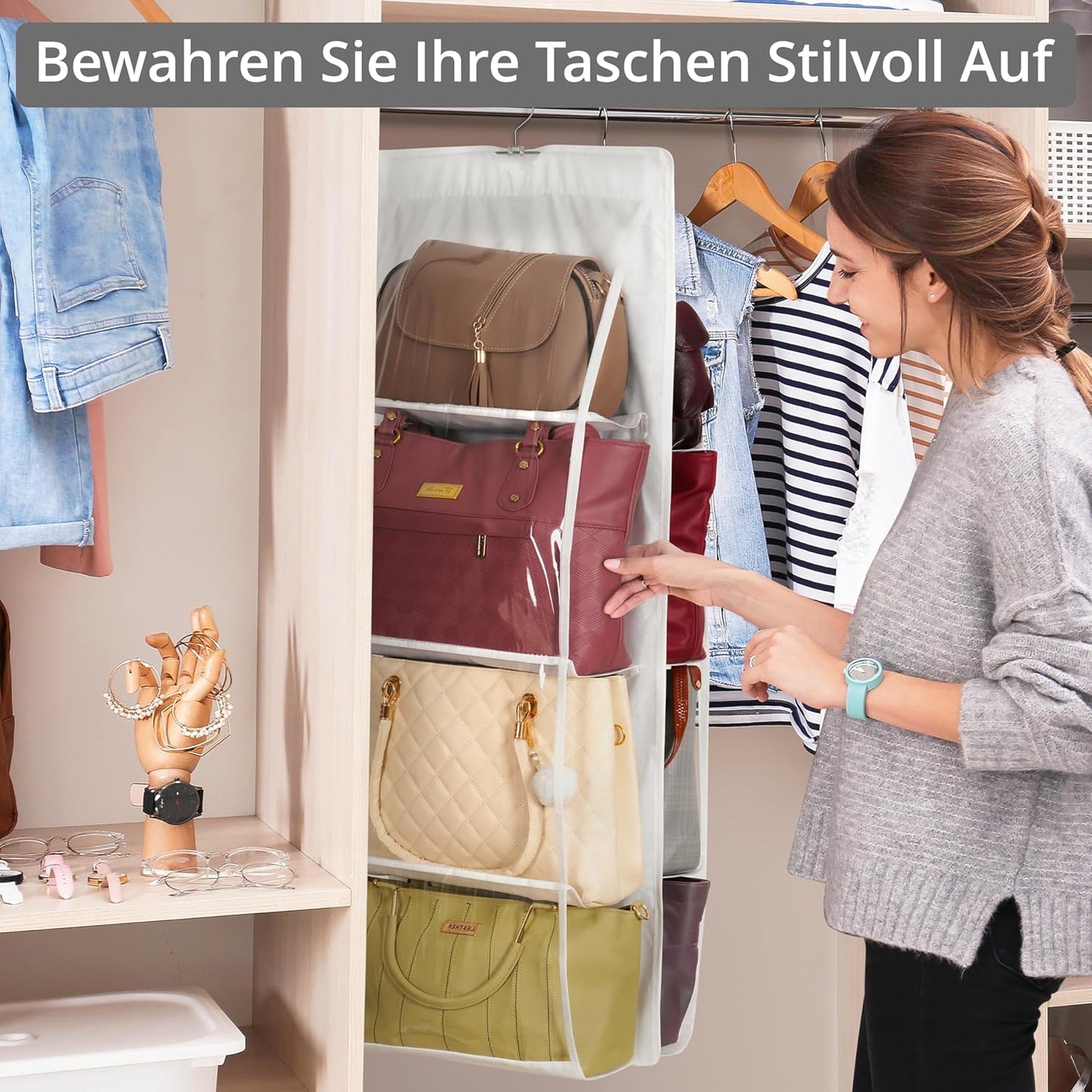 Handtaschen-Organizer mit 8 Fächern (2er-Pack), Weiss