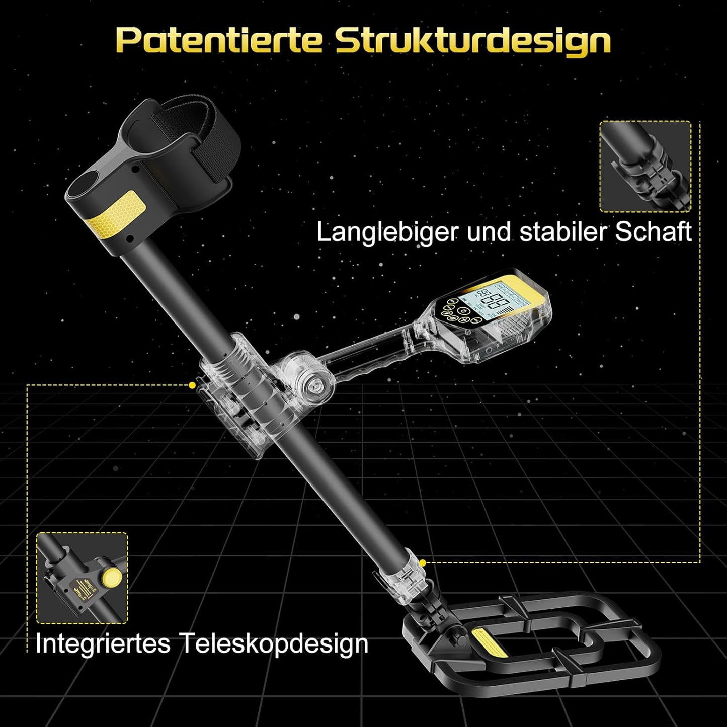 Metalldetektor mit Pinpointer & Akku, Silbergrau