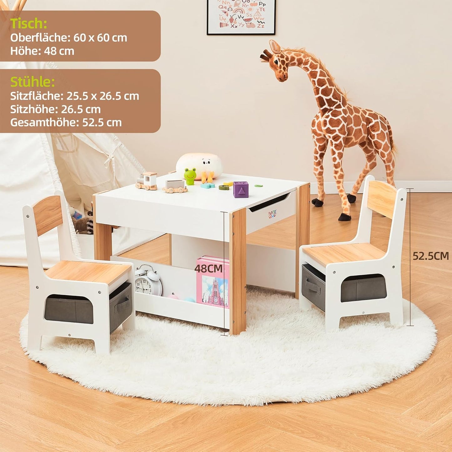 Kindersitzgruppe mit Stauraum & Bücherablage, Mia in Eiche