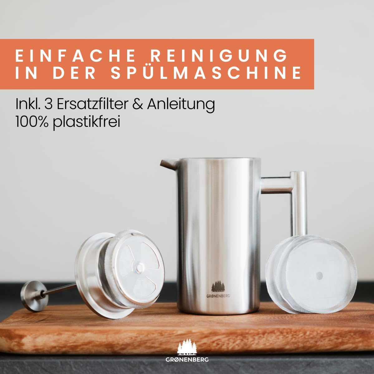 French Press Kaffeebereiter mit Thermofunktion, 1 Liter