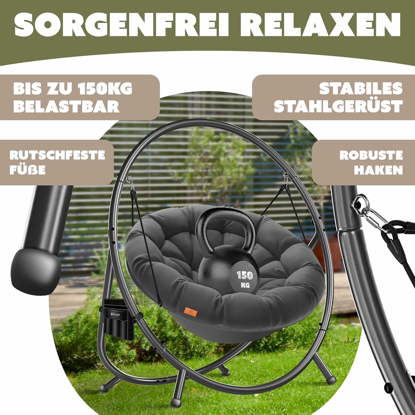 Hängesessel mit Gestell und Kissen-Set, Anthrazit
