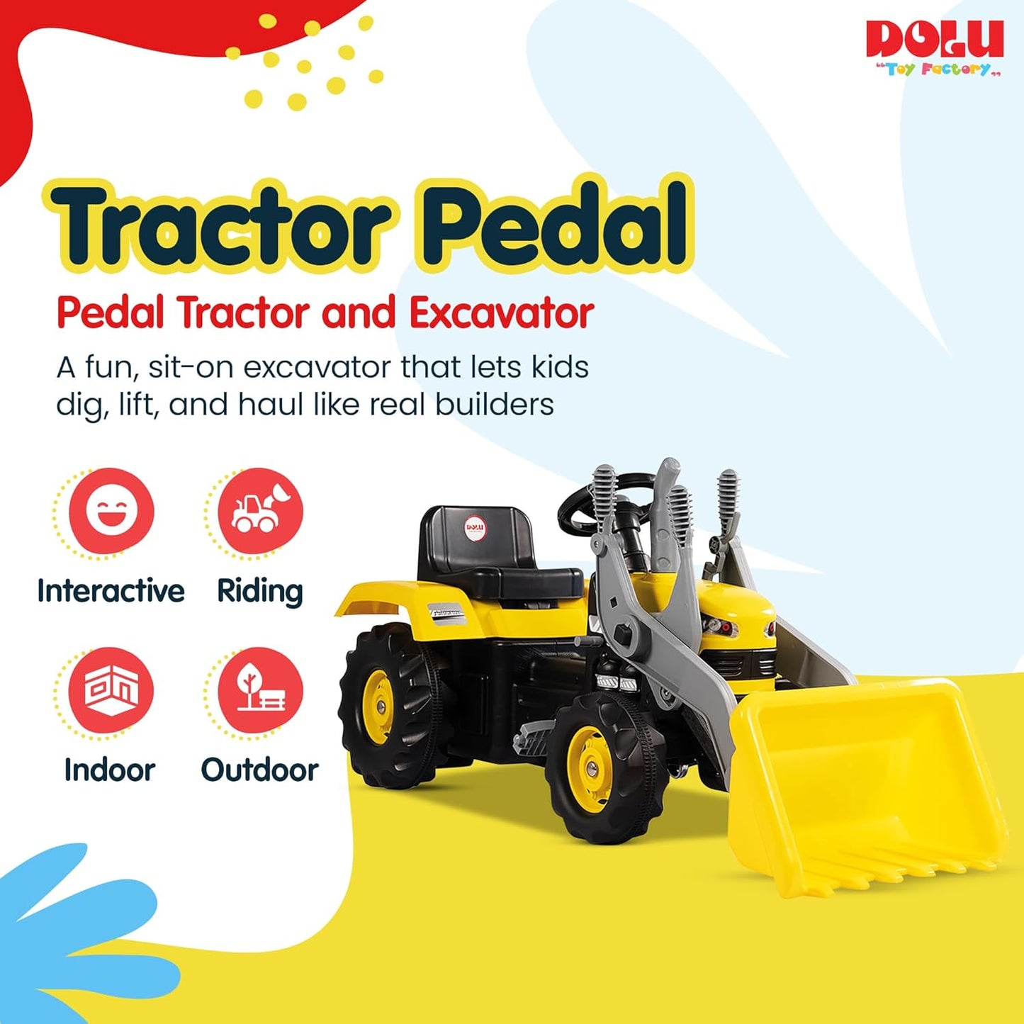 Pedaltraktor mit Bagger, Gelb mit Bagger