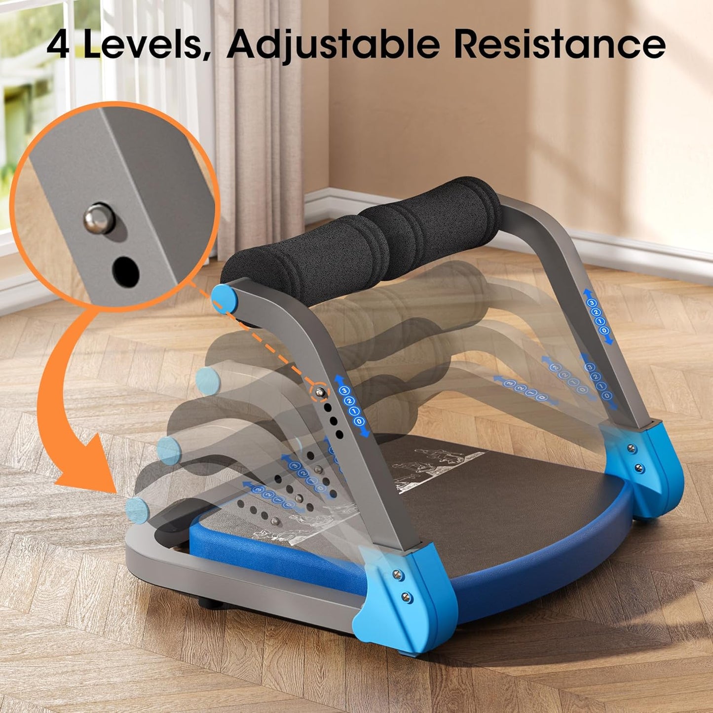 Bauchtrainer mit Zugseilen und einstellbarem Widerstand, Blau