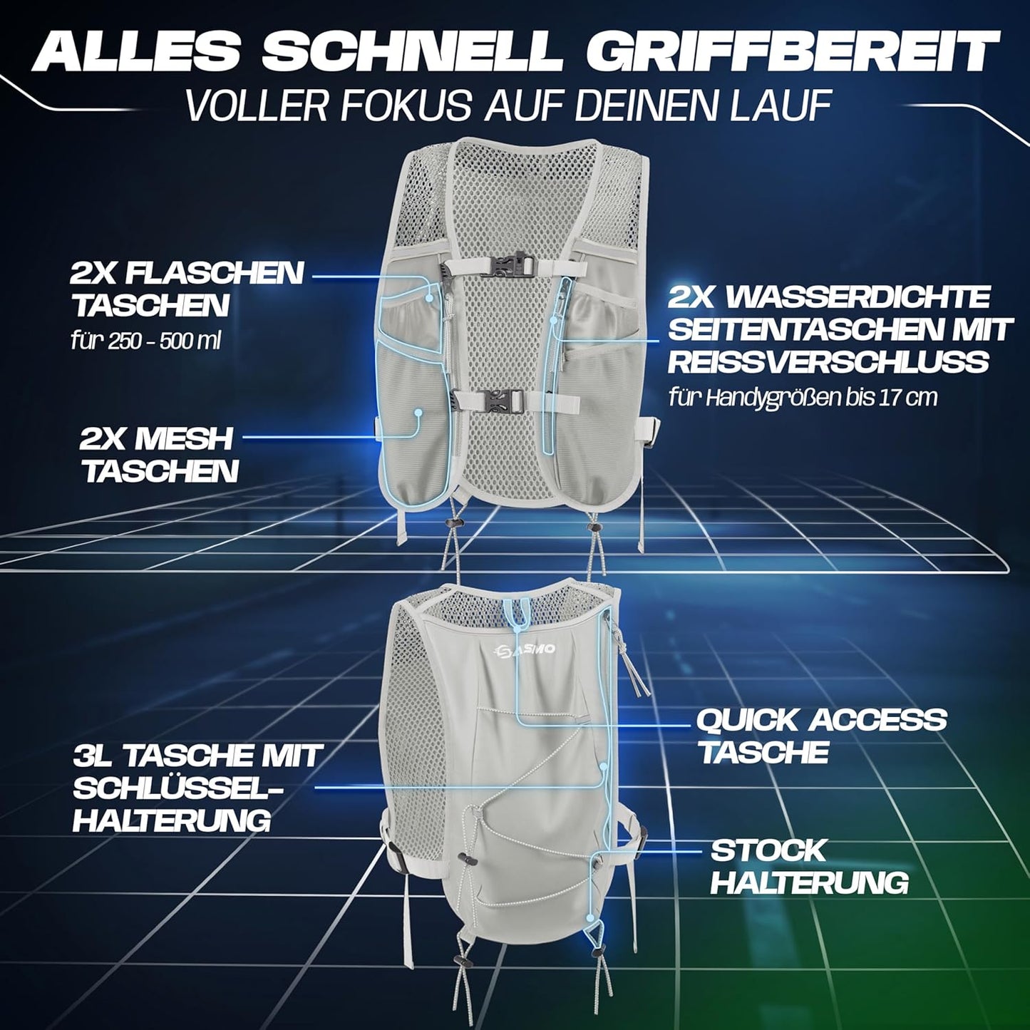 Laufweste mit Trinksystem (5L, ultraleicht), 5L - weissgrau 5L